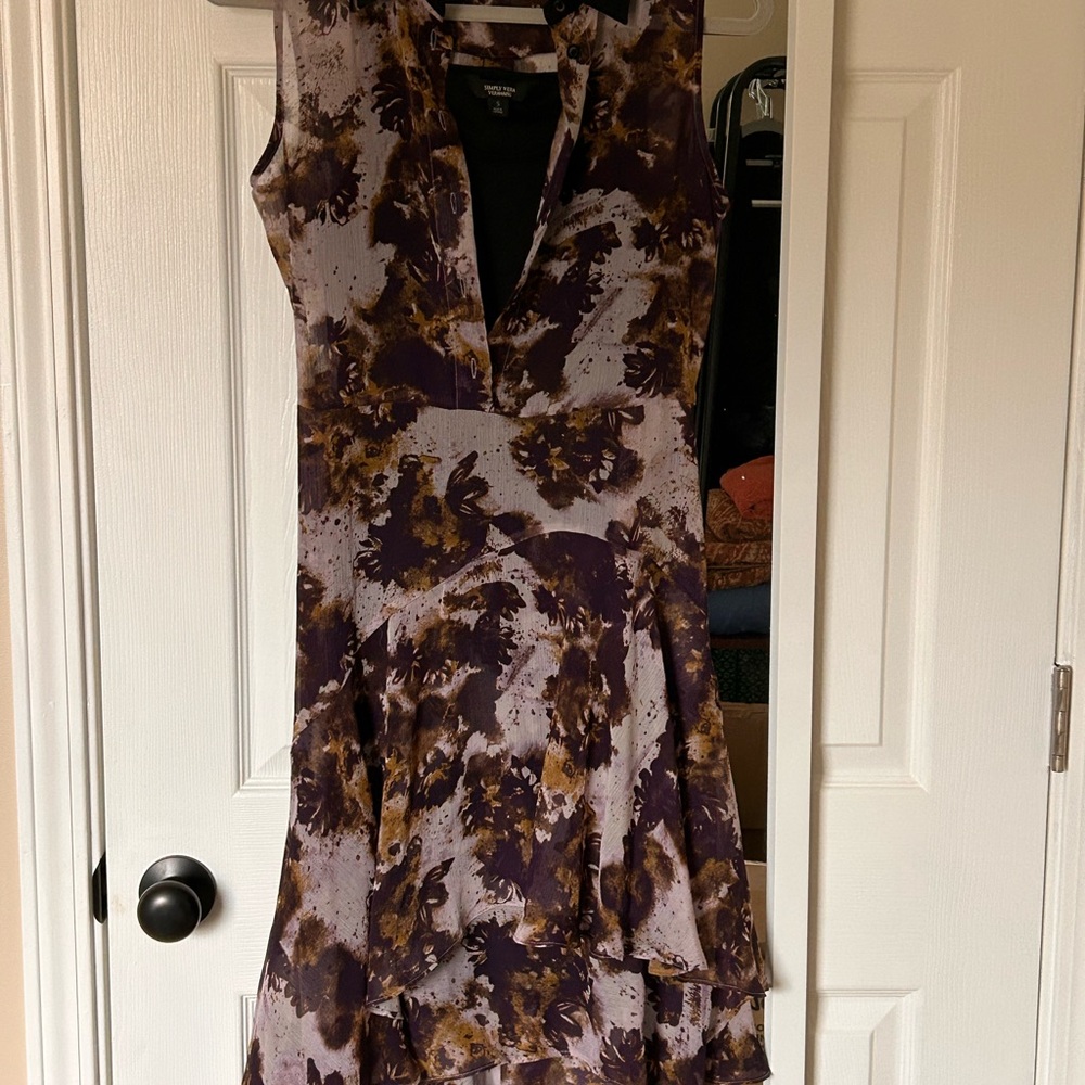 Simply Vera Vera Wang Purple and Brown Floral Midi Dress